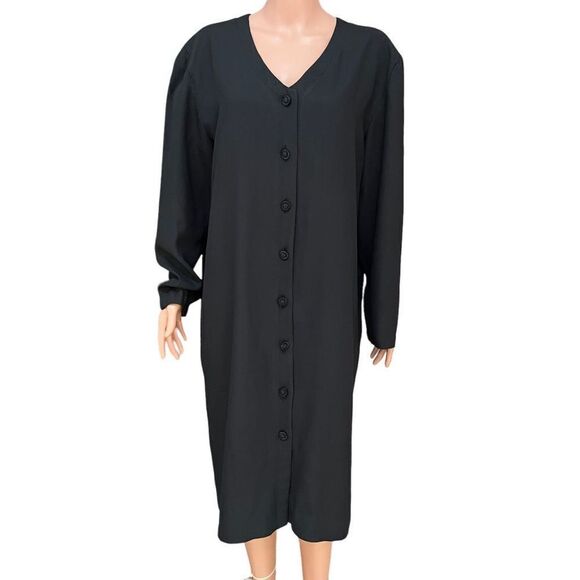 Diane Von FURSTENBERG vintage black button down midi dress shoulder pads size L - Picture 1 of 7